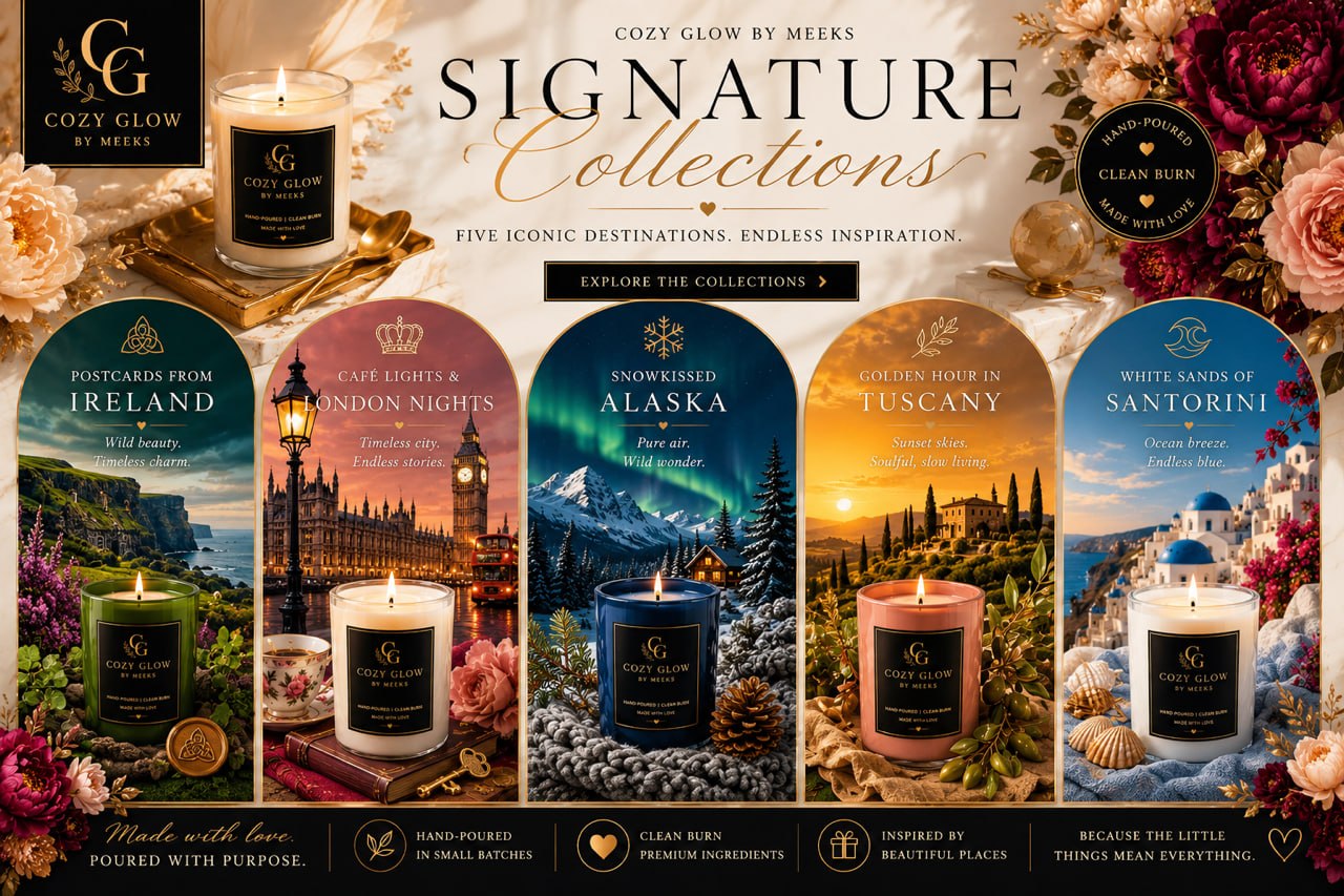 Cozy Glow signature collections collage