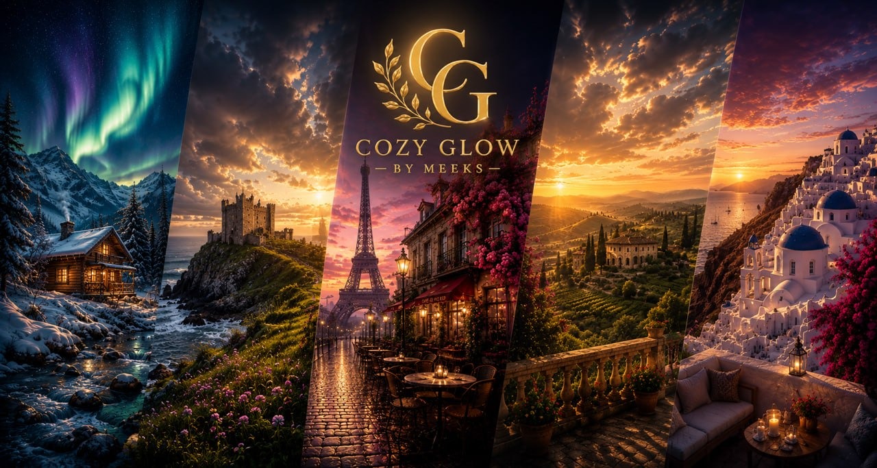 Cozy Glow Signature Destinations travel-inspired fragrance collage